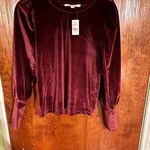 LOFT Velvet Long Sleeve Top - Deep Red